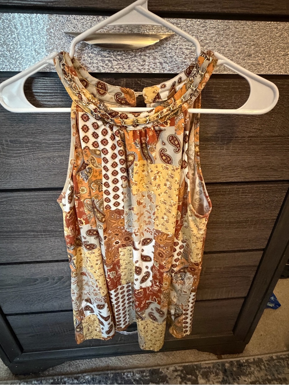 Lavish Patchwork Paisley Tank Top in Mustard and Brown